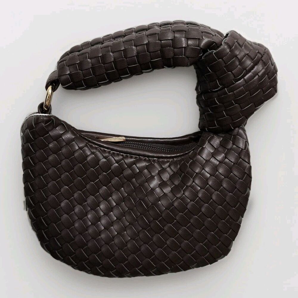 Anthropologie Melie Bianco Brigitte Woven Vegan Leather Knot Wrist Bag Espresso